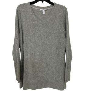 Isaac Mizrahi Gray 100% 2 Ply Cashmere V Neck Tunic Sweater Lrg Minimalist